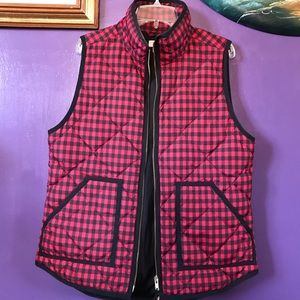 J. Crew Black & Red Gingham Quilted Vest